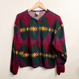 Vintage David Wayne Southwest Fleece Jacket Medium Green Western Boho Aztec 90's